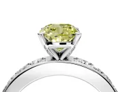 Solitaire Engagement Ring Setting for Fancy Yellow Cushion Cut Center with Channel-Set Accents and Prong Head in White Gold