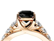 Solitaire Engagement Ring Setting for Fancy Black Cushion Cut Center with Graduated Shared Prongs and Prong Head in Rose Gold