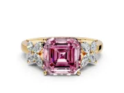 Floral Engagement Ring Setting for Fancy Pink Asscher Cut Center with Marquise Cluster Shoulders and Prong Head in Yellow Gold
