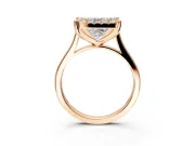 Single Halo Engagement Ring Setting for Princess Cut Center with Corner Claws, Plain Band and Prong Head in Rose Gold