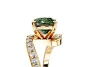 Solitaire Engagement Ring Setting for Fancy Green Cushion Cut Center with Pave Bypass Swirl Band and Prong Head in Yellow Gold