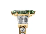 Channel-Set Engagement Ring Setting for Fancy Green Marquise Center with Baguette Band and Prong Head in Yellow Gold
