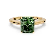 Solitaire Engagement Ring Setting for Fancy Green Radiant Cut Center with Narrow Cathedral Band and Prong Head in Yellow Gold