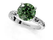 Solitaire Engagement Ring Setting for Fancy Green Round Cut Center with XO Engraved Band and Prong Head in White Gold