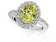 Pave Halo Engagement Ring Setting for Fancy Yellow Oval Center with Single Row Pave Band and Prong Head in Platinum