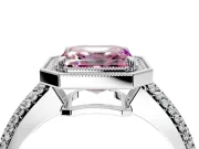 Milgrain Halo Engagement Ring Setting for Fancy Pink Asscher Cut Center with Three-Sided Pave Band and Prong Head in Sterling Silver