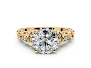 Solitaire Engagement Ring Setting for Round Cut Center with Filigree Band and Prong Head in Yellow Gold