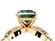 Solitaire Engagement Ring Setting for Fancy Green Princess Cut Center with Criss-Cross Accent Band and Prong Head in Yellow Gold