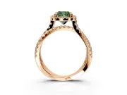 Halo Engagement Ring Setting for Fancy Green Cushion Cut Center with Double Pave Split Shank and Prong Head in Rose Gold