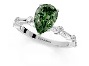 Solitaire Engagement Ring Setting for Fancy Green Pear-Shaped Center with Bezel Station Band and Prong Head in Platinum
