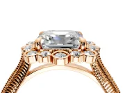 Milgrain Halo Engagement Ring Setting for Asscher Cut Center with Bezel Point Accents and Prong Head in Rose Gold