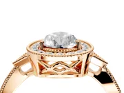 Halo Engagement Ring Setting for Pear-Shaped Center with Milgrain Rim, Pave Band and Prong Head in Rose Gold
