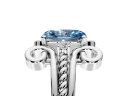 Solitaire Engagement Ring Setting for Fancy Blue Radiant Cut Center with Twisted Band and Scroll Prong Head in Platinum