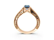 Solitaire Engagement Ring Setting for Fancy Blue Emerald Cut Center with Engraved Pave Band and Prong Head in Rose Gold