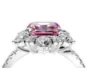 Floral Halo Engagement Ring Setting for Fancy Pink Asscher Cut Center with Pave Accents and Prong Head in Sterling Silver