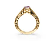 Solitaire Engagement Ring Setting for Fancy Pink Marquise Center with Engraved Pave Band and Prong Head in Yellow Gold