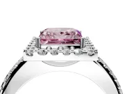 Pave Halo Engagement Ring Setting for Fancy Pink Princess Cut Center with Single Row Pave Band and Prong Head in Sterling Silver