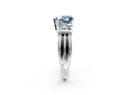 Solitaire Engagement Ring Setting for Fancy Blue Heart-Shaped Center with Grooved Bar Accent Band and Prong Head in Sterling Silver