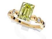 Solitaire Engagement Ring Setting for Fancy Yellow Emerald Cut Center with Beaded Bezel Station Band and Prong Head in Yellow Gold