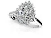 Starburst Halo Engagement Ring Setting for Pear-Shaped Center with Thin Round-Wire Band and Prong Head in White Gold