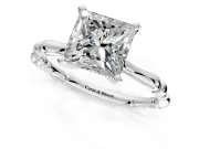 Solitaire Engagement Ring Setting for Princess Cut Center with Bamboo Band and Prong Head in Platinum