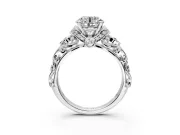 Solitaire Engagement Ring Setting for Round Cut Center with Filigree Band and Prong Head in White Gold