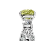 3 Stone Engagement Ring Setting for Fancy Yellow Cushion Cut Center with Pave Twist Band and Prong Head in Sterling Silver