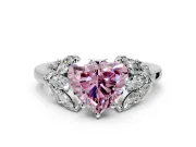Leaf Cluster Engagement Ring Setting for Fancy Pink Heart-Shaped Center with Marquise Accents and Prong Head in Sterling Silver