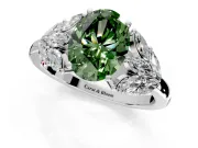 Leaf Cluster Engagement Ring Setting for Fancy Green Oval Center with Marquise Accents and Prong Head in Sterling Silver