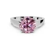 Solitaire Engagement Ring Setting for Fancy Pink Round Cut Center with Tapered Split Shoulders and Prong Head in Sterling Silver
