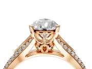 Solitaire Engagement Ring Setting for Pear-Shaped Center with Pave Rail Split Shank and Prong Head in Rose Gold