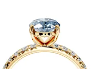 Solitaire Engagement Ring Setting for Fancy Blue Oval Center with Shared-Prong Accents and Prong Head in Yellow Gold