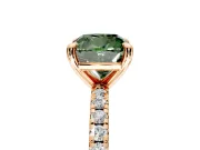 Solitaire Engagement Ring Setting for Fancy Green Cushion Cut Center with Fine Pave Narrow Band and Prong Head in Rose Gold