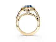 Halo Engagement Ring Setting for Fancy Blue Heart-Shaped Center with Framed Halo, Pave Band and Prong Head in Yellow Gold
