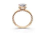 Halo Engagement Ring Setting for Princess Cut Center with Rope Twist Split Shank and Prong Head in Rose Gold