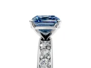Solitaire Engagement Ring Setting for Fancy Blue Asscher Cut Center with Channel-Set Accents and Prong Head in Platinum