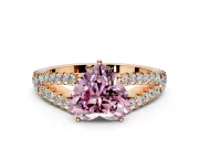 Solitaire Engagement Ring Setting for Fancy Pink Heart-Shaped Center with Pave Split Shank and Prong Head in Rose Gold