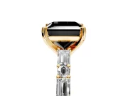 Baguette Engagement Ring Setting for Fancy Black Princess Cut Center with Alternating Bar-Set Band and Prong Head in Yellow Gold