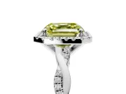 Halo Engagement Ring Setting for Fancy Yellow Asscher Cut Center with Pave and Plain Twist Band and Prong Head in White Gold