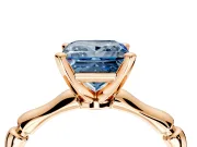 Solitaire Engagement Ring Setting for Fancy Blue Princess Cut Center with Bamboo Band and Prong Head in Rose Gold