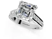 Solitaire Engagement Ring Setting for Asscher Cut Center with Channel Band and Double Claw Prong Head in Sterling Silver