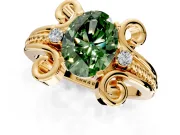 Solitaire Engagement Ring Setting for Fancy Green Oval Center with Twisted Band and Scroll Prong Head in Yellow Gold