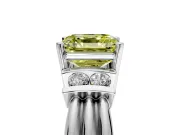 Solitaire Engagement Ring Setting for Fancy Yellow Asscher Cut Center with Grooved Bar Accent Band and Prong Head in Platinum