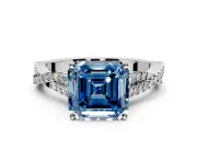 Solitaire Engagement Ring Setting for Fancy Blue Asscher Cut Center with Twisted Pave Split Shank and Prong Head in Platinum