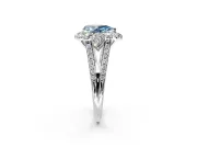 Halo Engagement Ring Setting for Fancy Blue Pear-Shaped Center with Two-Strand Split Shank and Prong Head in Sterling Silver