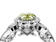 Milgrain Halo Engagement Ring Setting for Fancy Yellow Oval Center with Shoulder Bezels and Prong Head in White Gold