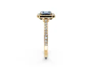 Halo Engagement Ring Setting for Fancy Blue Asscher Cut Center with Pave Accents, Heart Basket and Prong Head in Yellow Gold