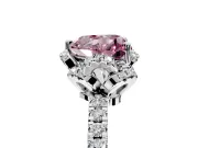 Halo Engagement Ring Setting for Fancy Pink Heart-Shaped Center with Openwork Halo, Pave Band and Prong Head in Sterling Silver