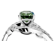 Solitaire Engagement Ring Setting for Fancy Green Emerald Cut Center with Pave Bypass Twist Band and Prong Head in Sterling Silver