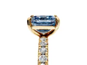 Solitaire Engagement Ring Setting for Fancy Blue Asscher Cut Center with Shared-Prong Accents and Prong Head in Yellow Gold
